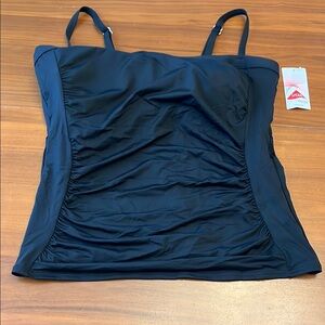 NWT Lands End top bandeau with straps swim bikini top only size 16 ruched sides